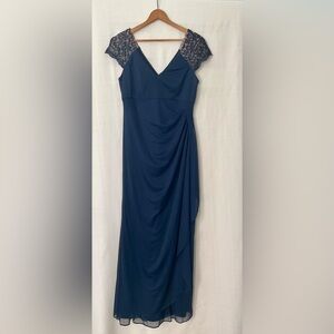 Xbyxscape Elegant Navy Blue Lace Sleeve Dress